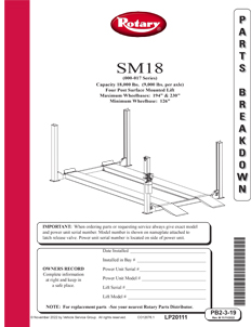 Rotary SM18 Lift Parts Breakdown